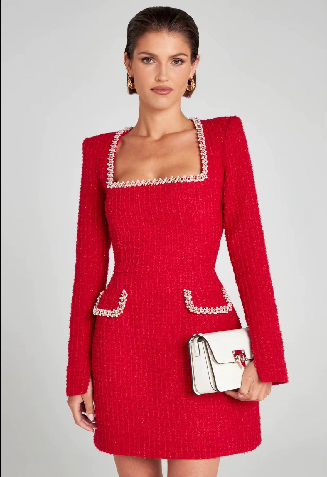 Luminous Grace Red Polyester Fiber Dress